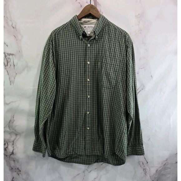 Columbia Shirt Mens Large Green Button Down Up Plaid Cotton Vintage Long Sleeve - Picture 1 of 10